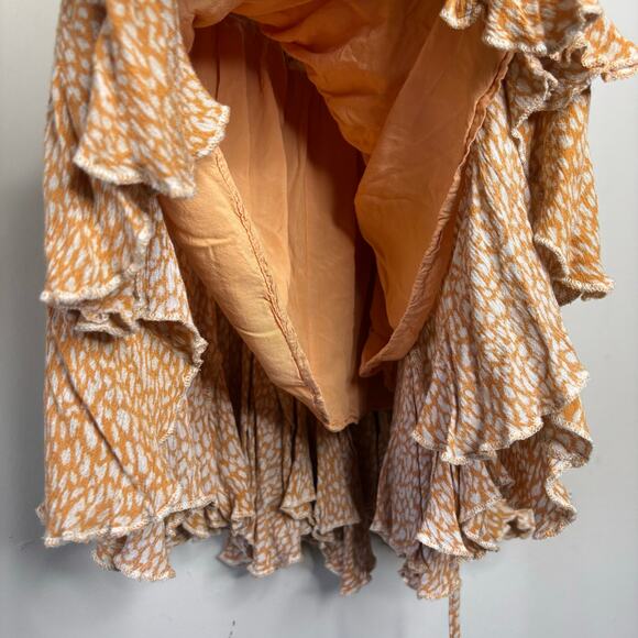 By Together Tiered Abstract Yellow Stretchy Waist Knee Length Skirt Women Small - Picture 3 of 7